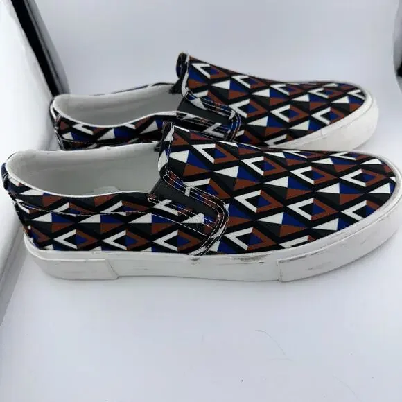 Express Canvas Brown Navy Black Cream Patterned Slip On Sneaker Shoes Size 9M - Picture 3 of 6